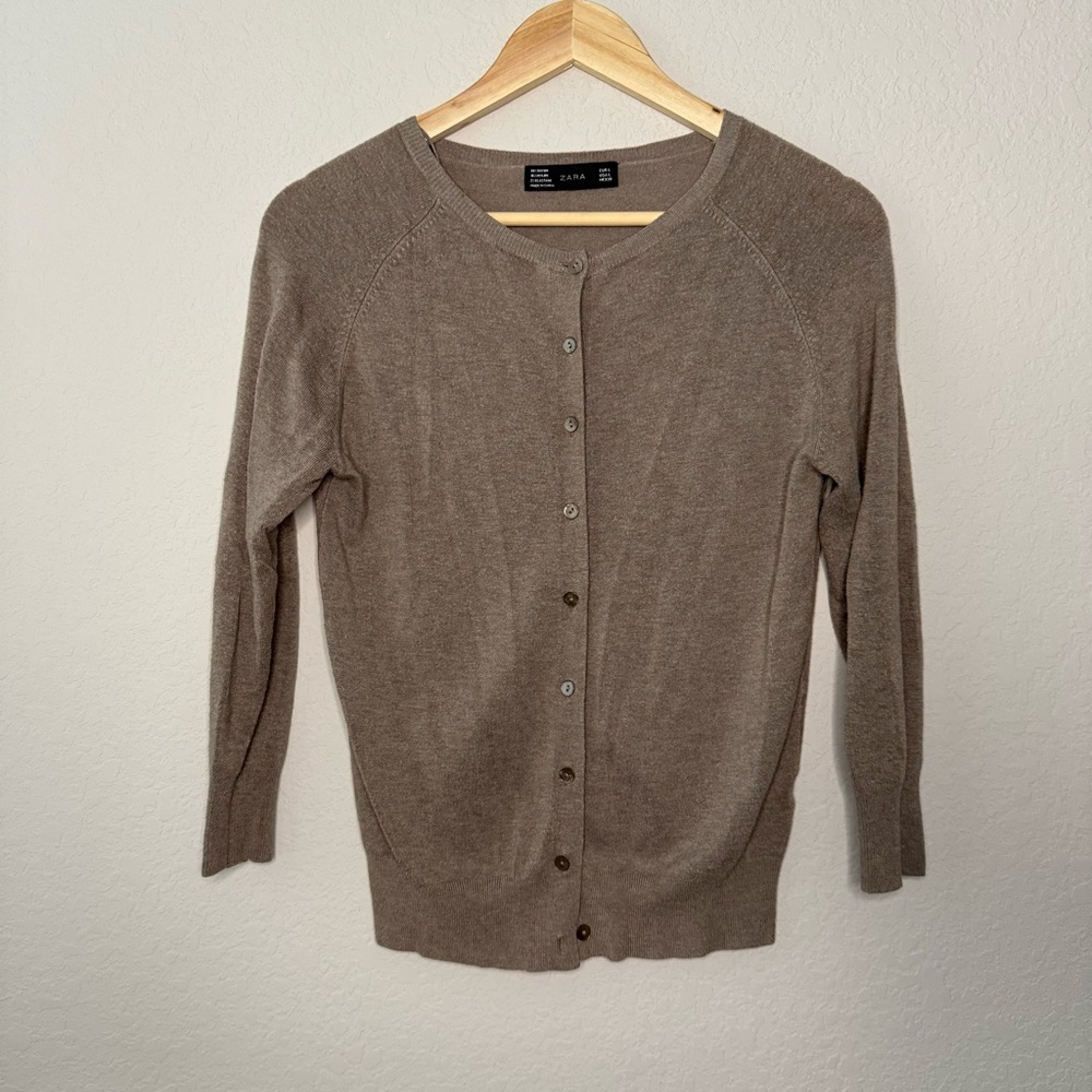 Zara Women's‎ Tan Cardigan Button Up Sweater